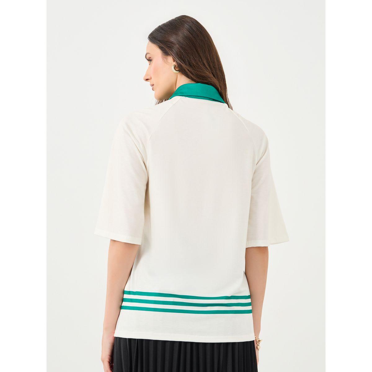 Styli Striped Stretch Knit Polo Top-women-clothing-tshirts-image-4