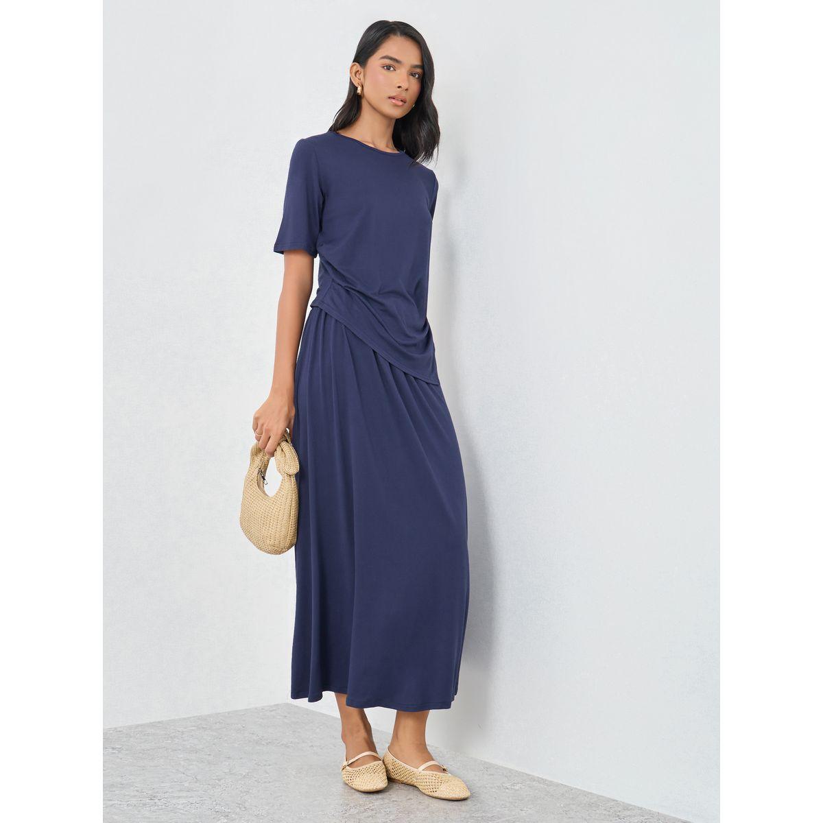طقم منسق من تنورة وبلوزة بحافة غير متماثلة-women-clothing-coordsets-image-1