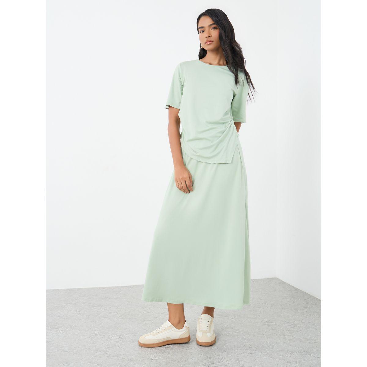طقم منسق من تنورة وبلوزة بحافة غير متماثلة-women-clothing-coordsets-image-1