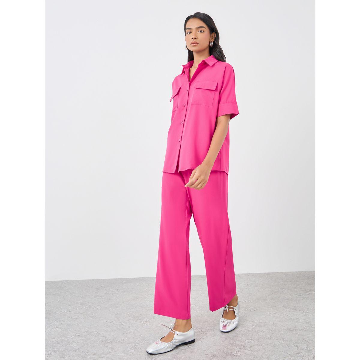 Styli Solid Belted Shirt and Wide Leg Pants Co-Ords-women-clothing-coordsets-image-2