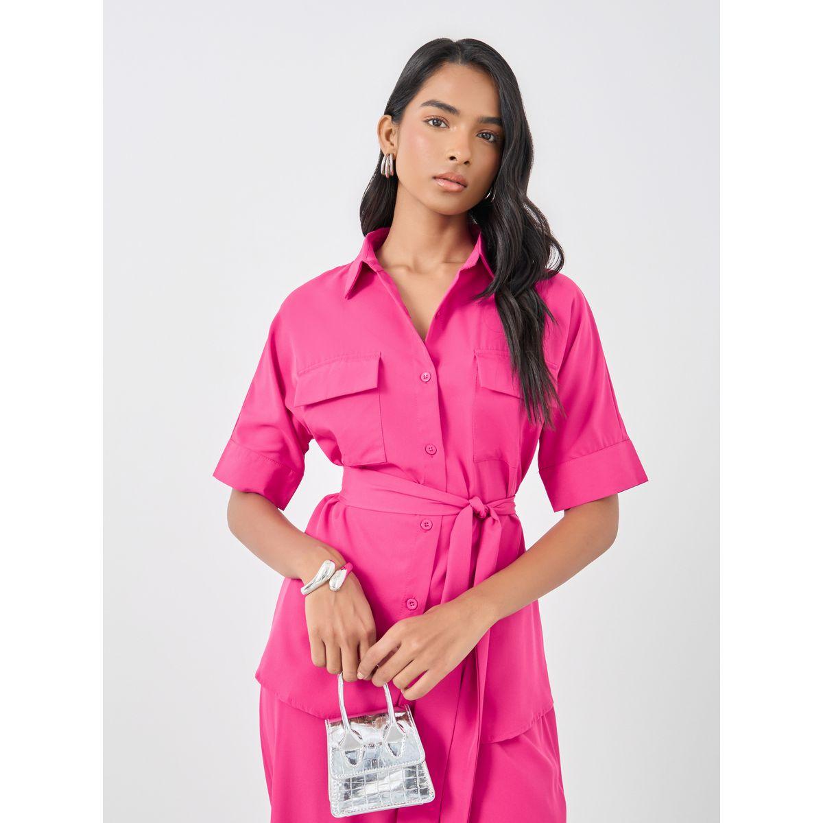 Styli Solid Belted Shirt and Wide Leg Pants Co-Ords-women-clothing-coordsets-image-5