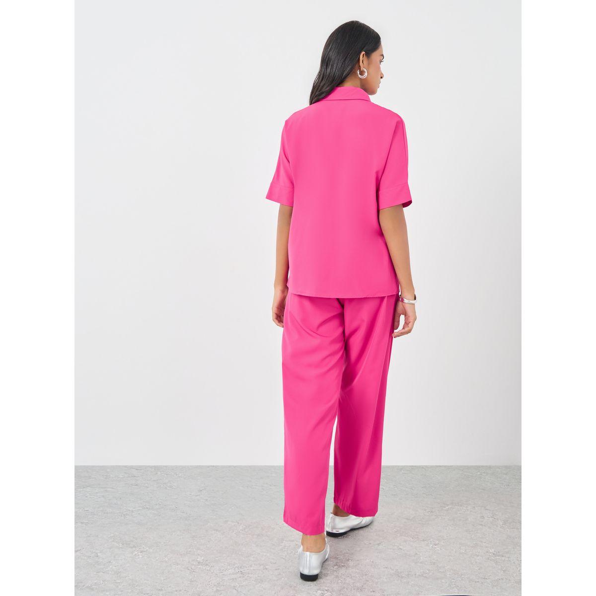 Styli Solid Belted Shirt and Wide Leg Pants Co-Ords-women-clothing-coordsets-image-6