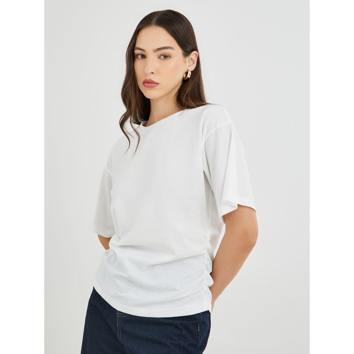 Styli Side Gathered Detail Regular Fit T-Shirt-women-clothing-tshirts-image-1