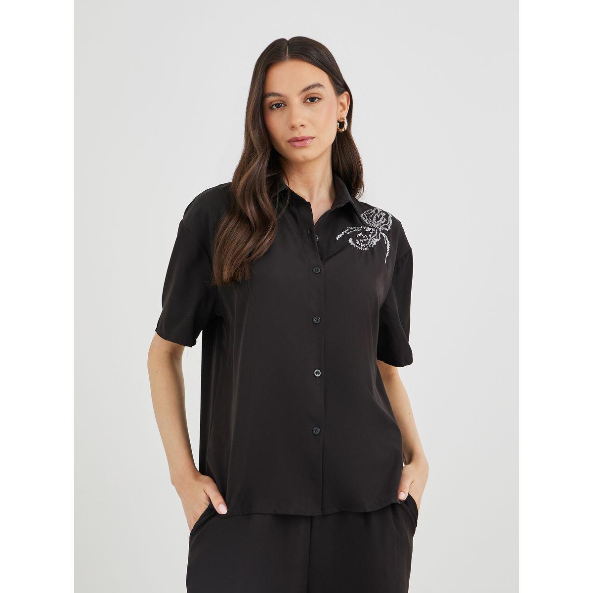 Styli Embroidered Short Sleeve Shirt and Pants Co-Ords-women-clothing-coordsets-image-2