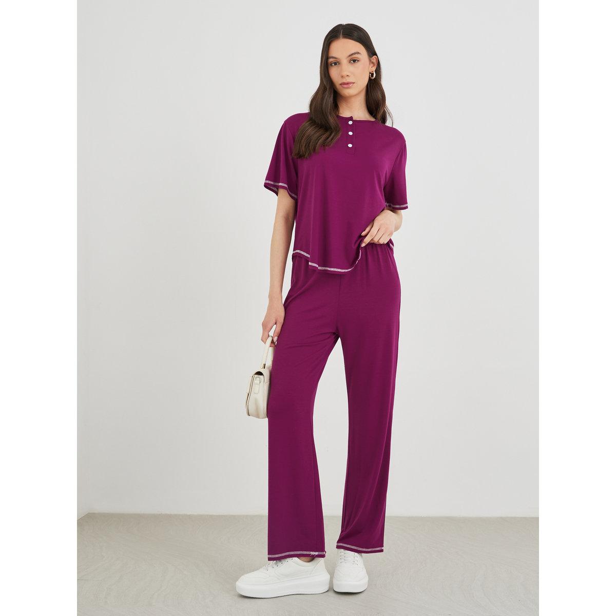 Styli Women Overlock Seam T-Shirt and Pants Co-Ords-women-clothing-coordsets-image-1