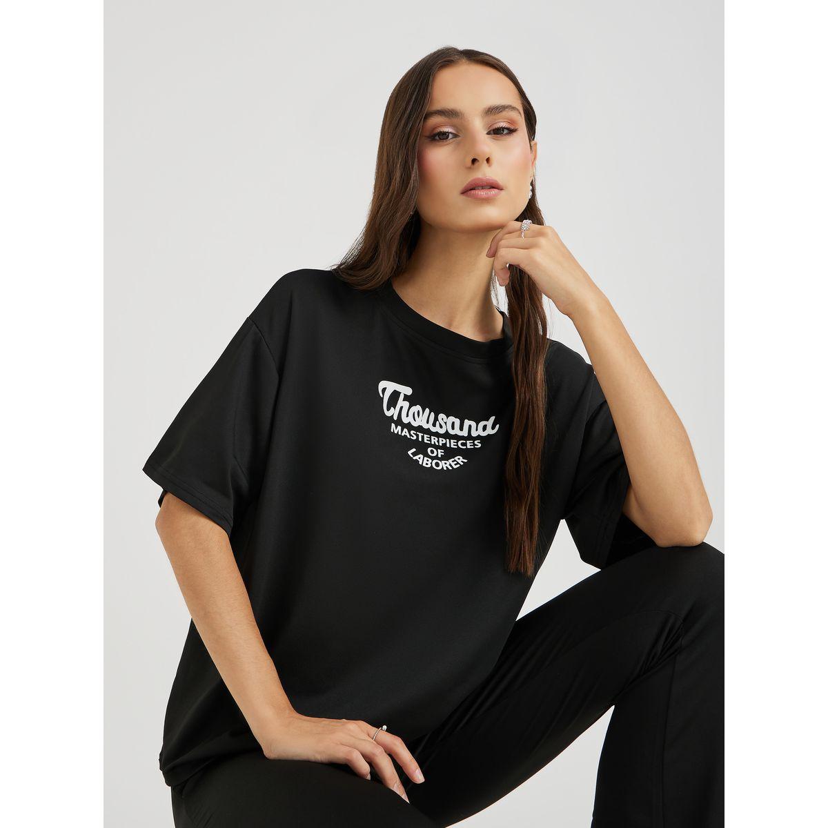 Styli Typography Printed Short Sleeve T-Shirt and Leggings Co-Ords-women-clothing-coordsets-image-1