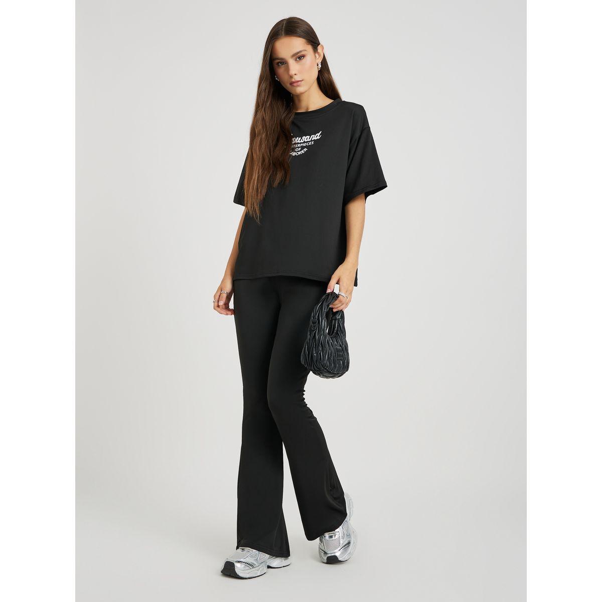 Styli Typography Printed Short Sleeve T-Shirt and Leggings Co-Ords-women-clothing-coordsets-image-2