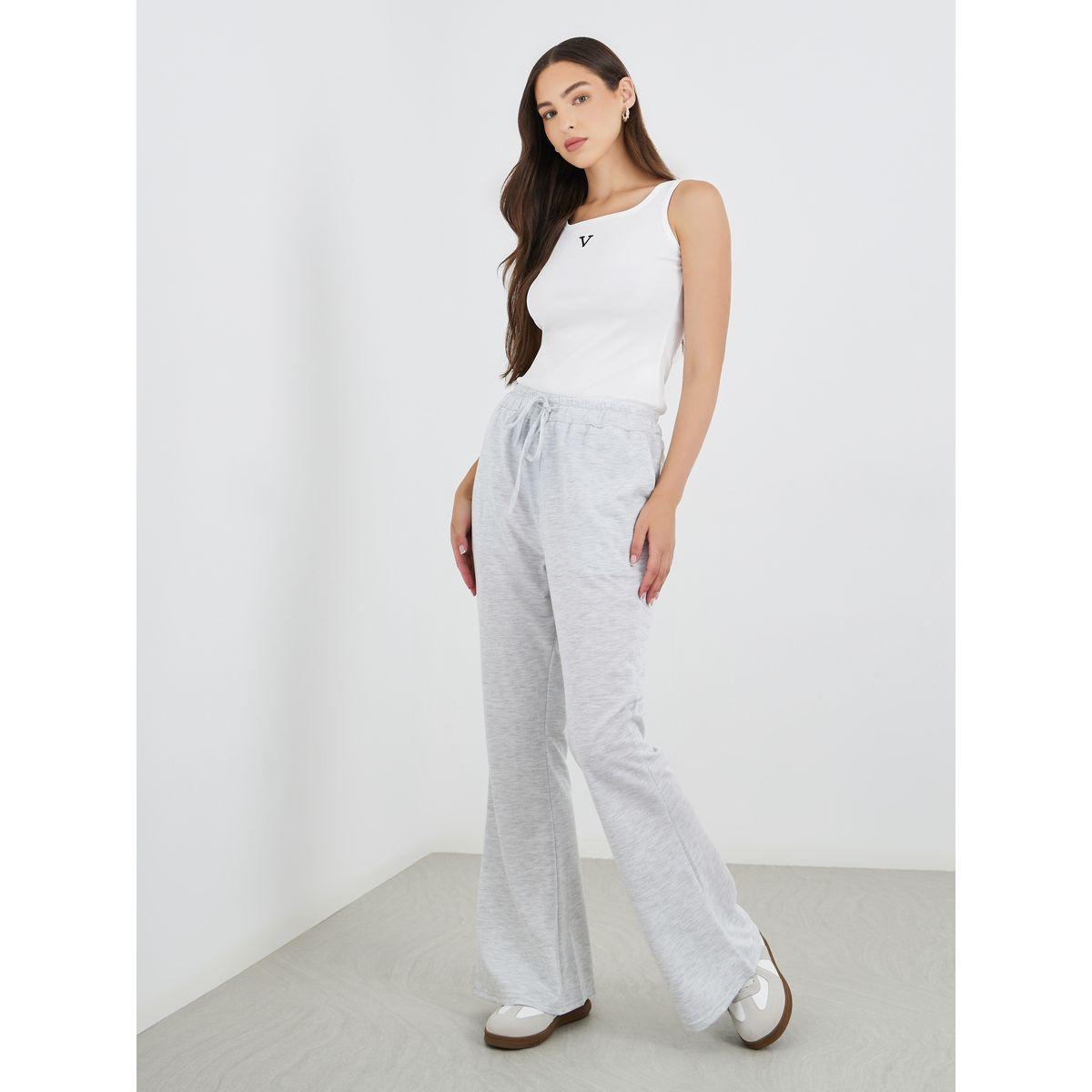 Styli Solid Flared Joggers with Drawstring-women-clothing-bottoms-joggers-image-1