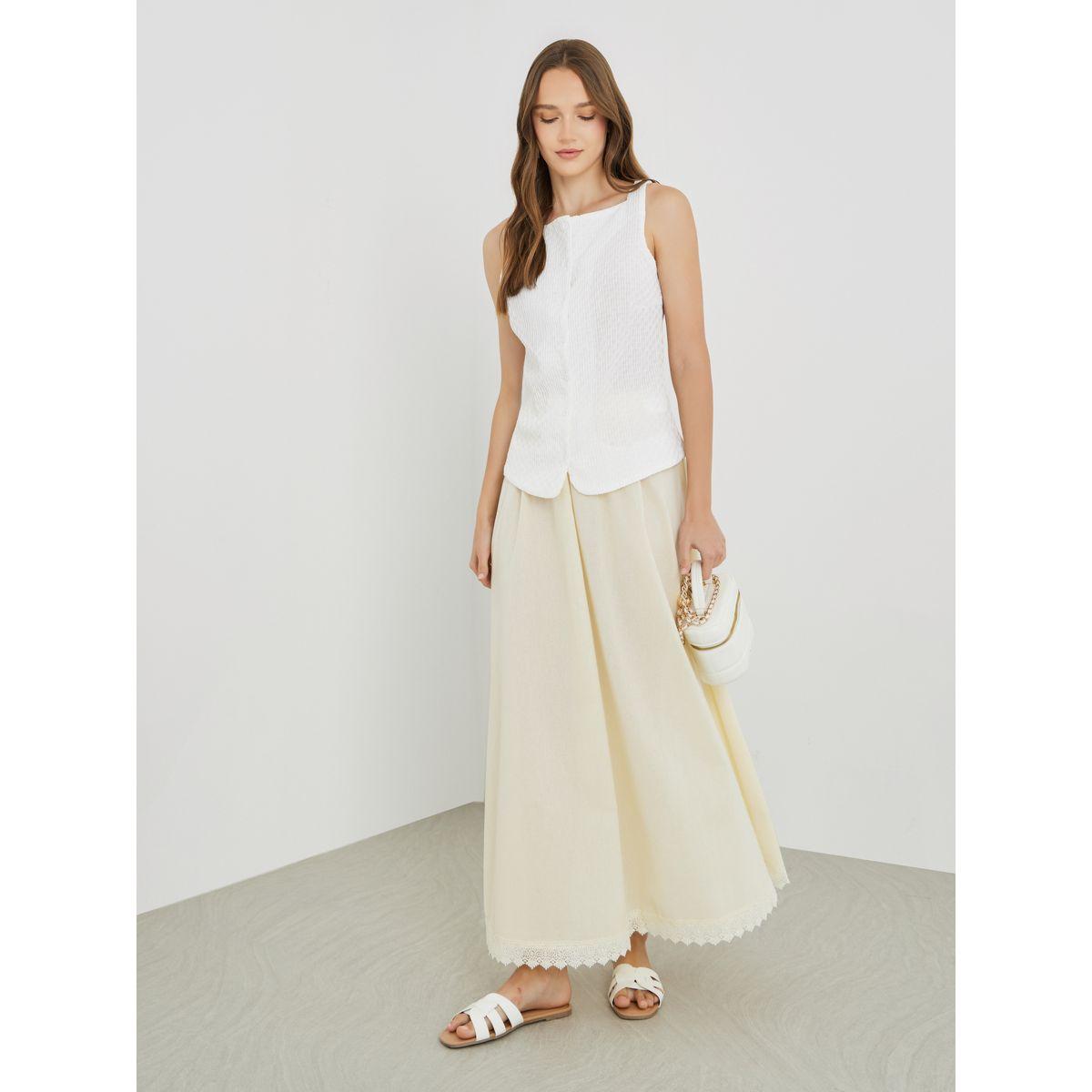 Styli Solid Lace Hem A-Line Maxi Skirt-women-clothing-bottoms-skirts-image-1