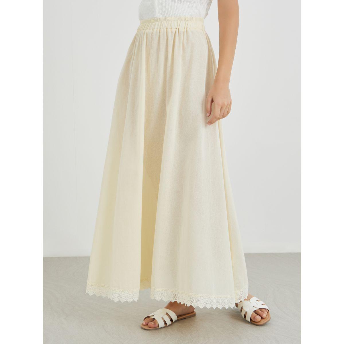 Styli Solid Lace Hem A-Line Maxi Skirt-women-clothing-bottoms-skirts-image-2