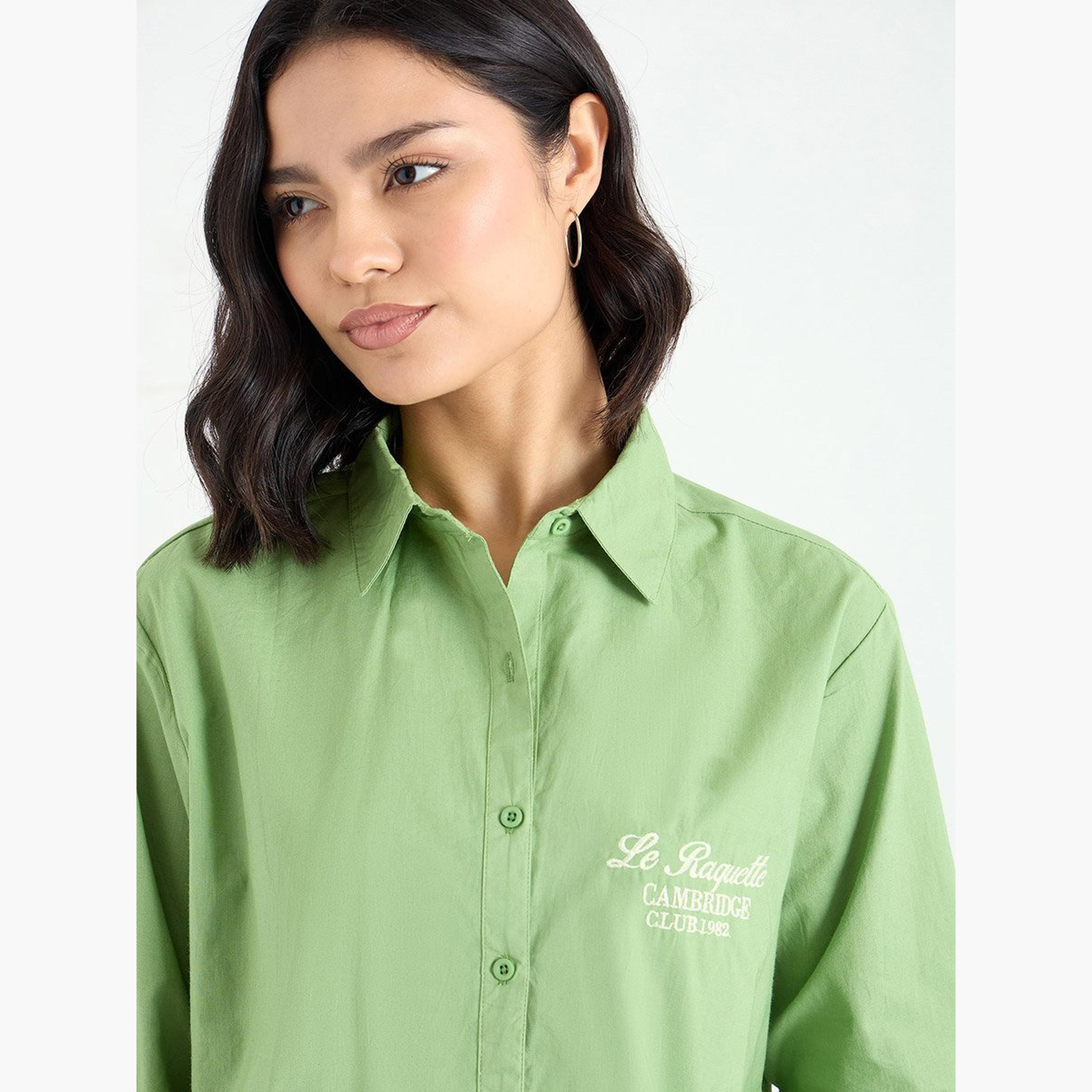 Styli Green Crop Poplin Shirt with Embroidery-women-clothing-shirtsandblouses-shirts-image-4