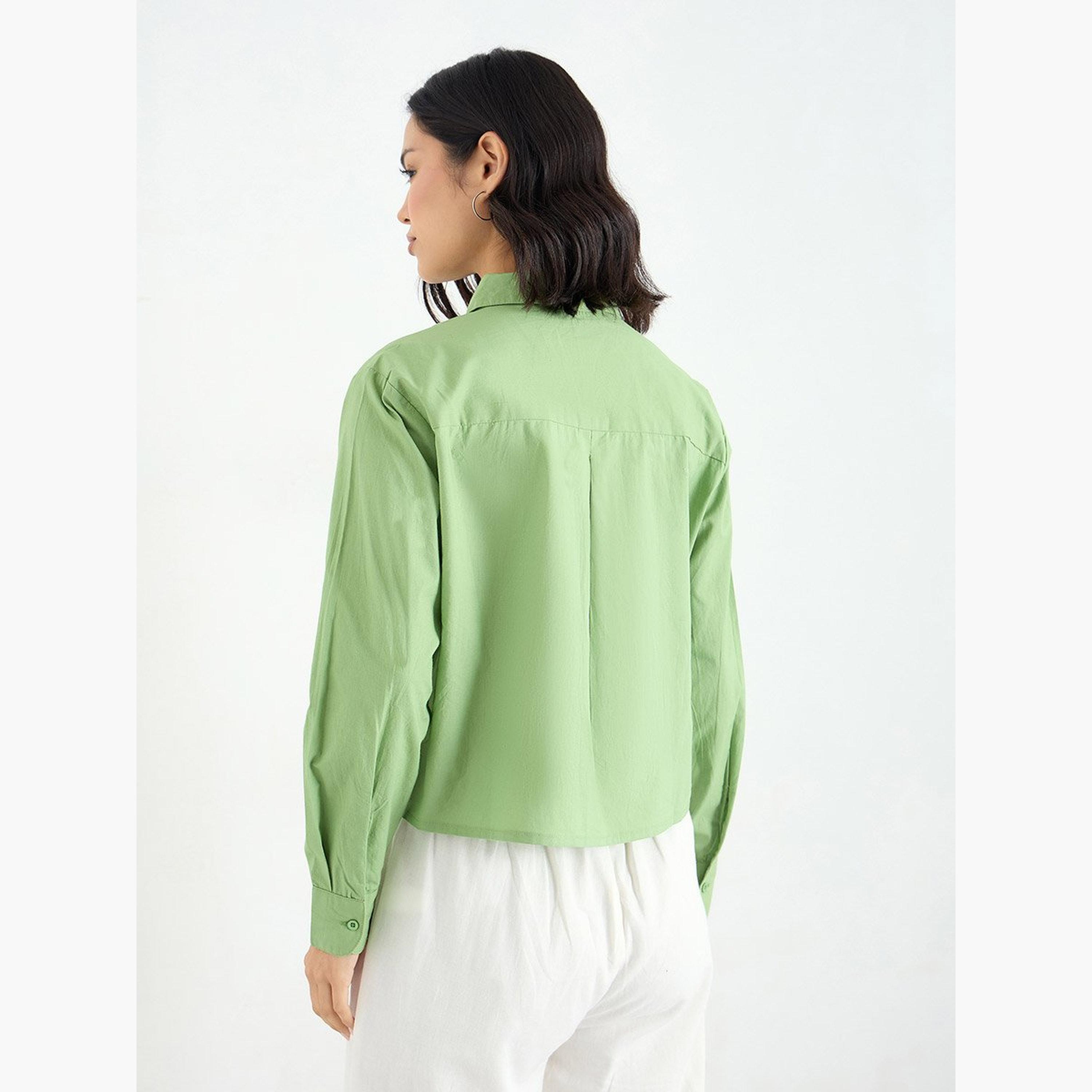 Styli Green Crop Poplin Shirt with Embroidery-women-clothing-shirtsandblouses-shirts-image-5