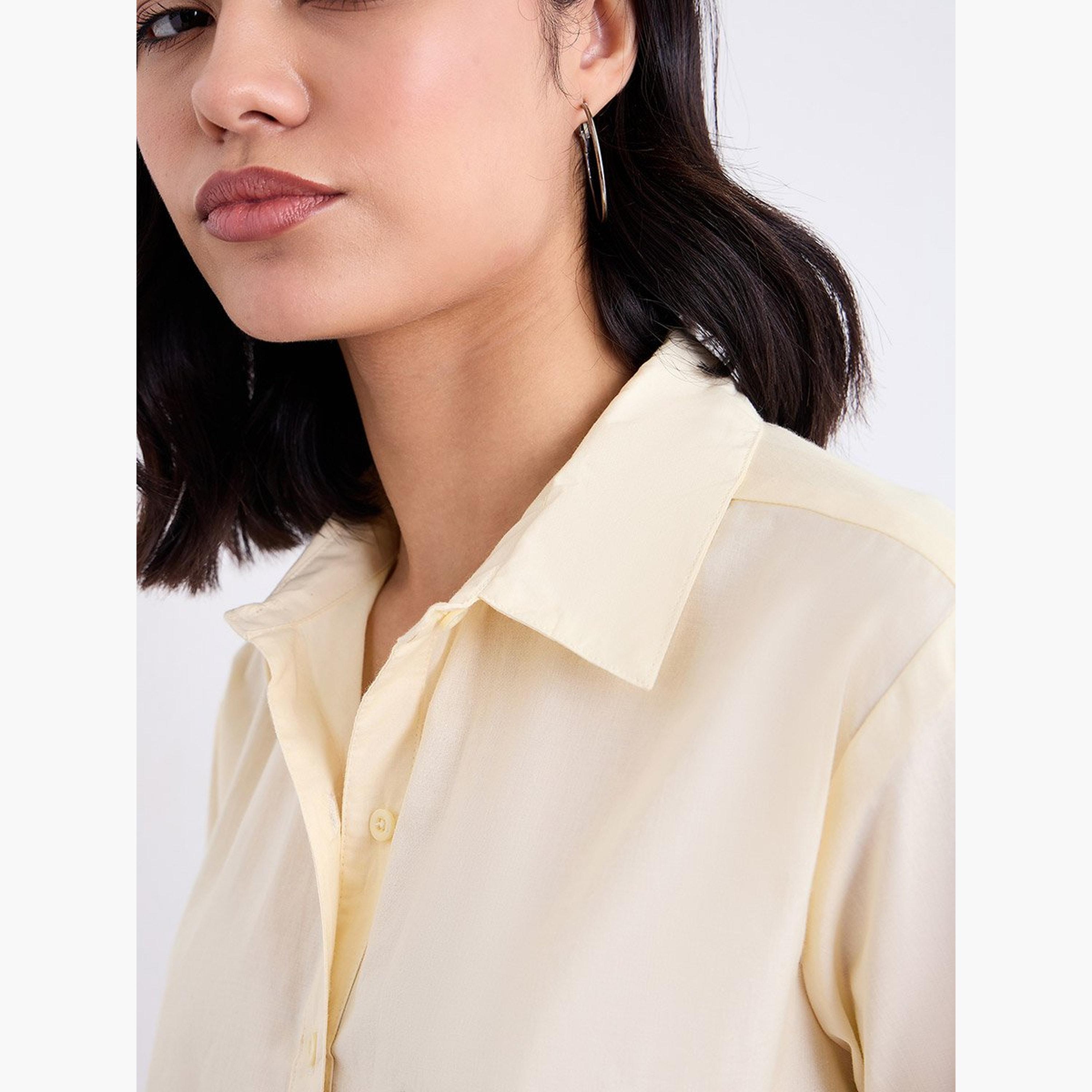 ستايلي - قميص بوبلين أصفر قصير مع تطريز-women-clothing-shirtsandblouses-shirts-image-4