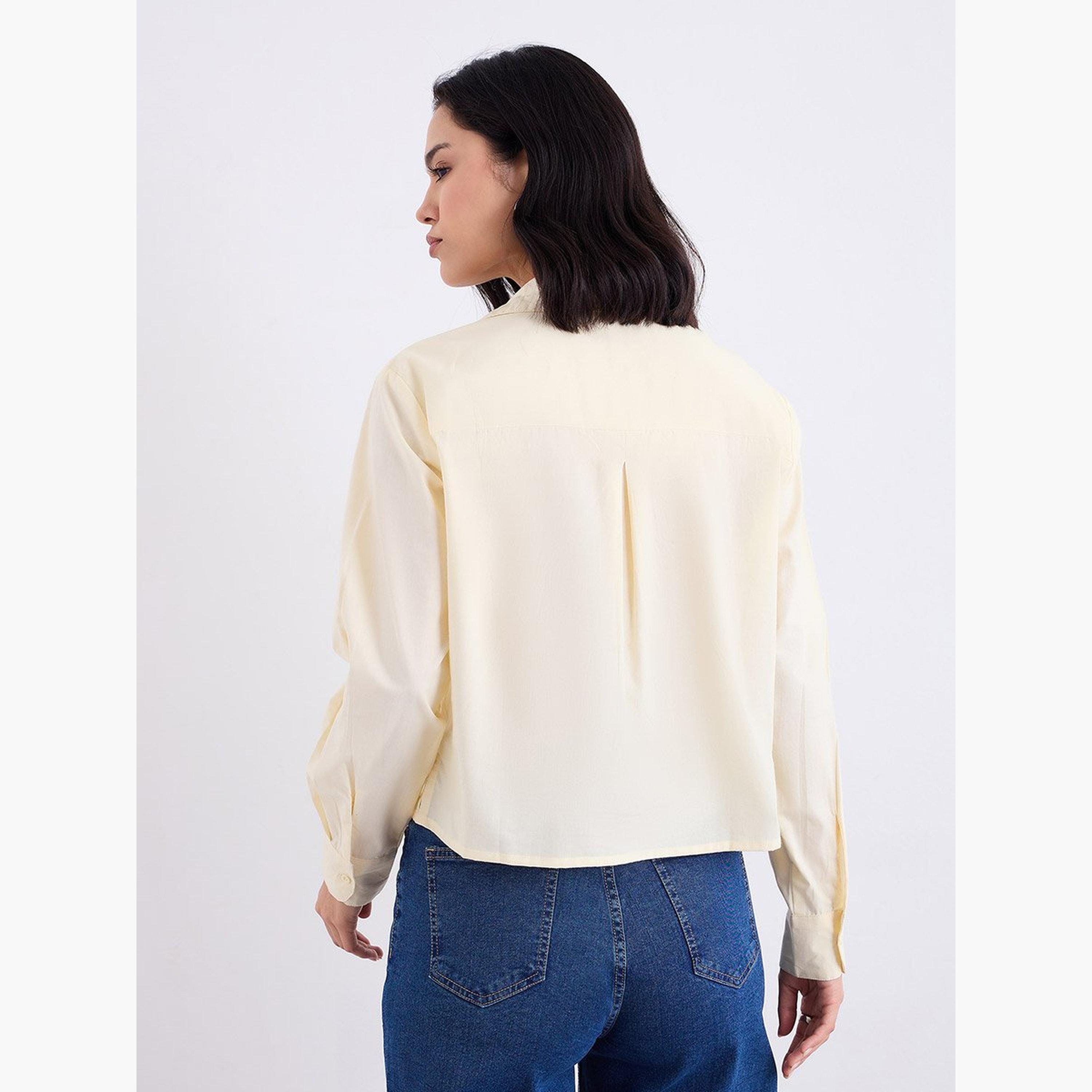 ستايلي - قميص بوبلين أصفر قصير مع تطريز-women-clothing-shirtsandblouses-shirts-image-5