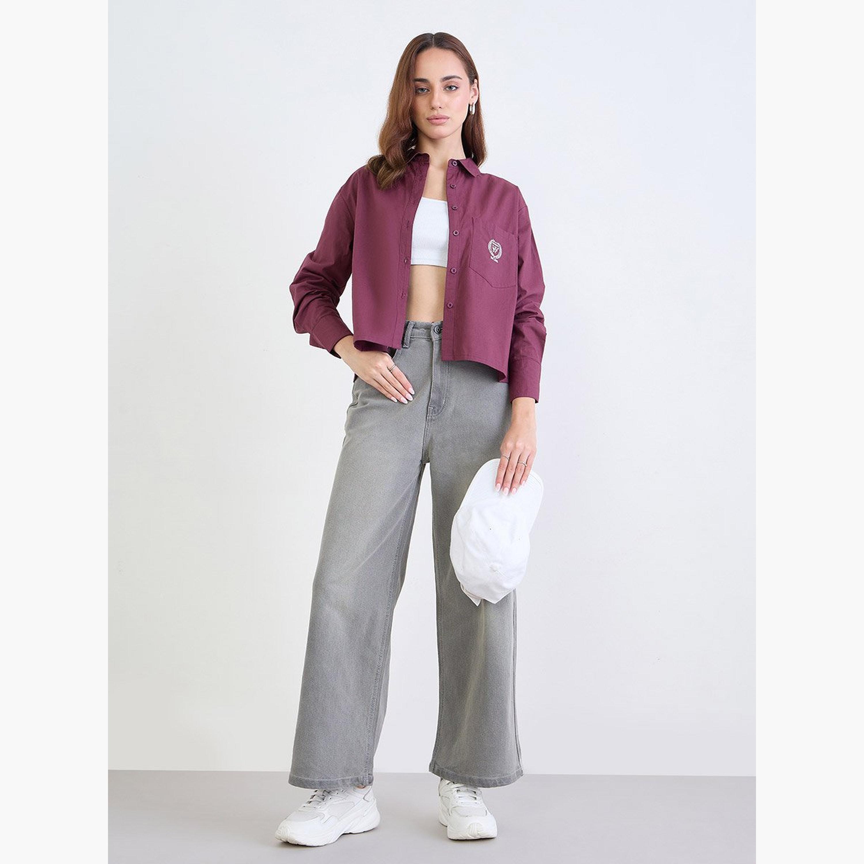 ستايلي - قميص لون عنابي قصير بأكمام طويلة-women-clothing-shirtsandblouses-shirts-image-2