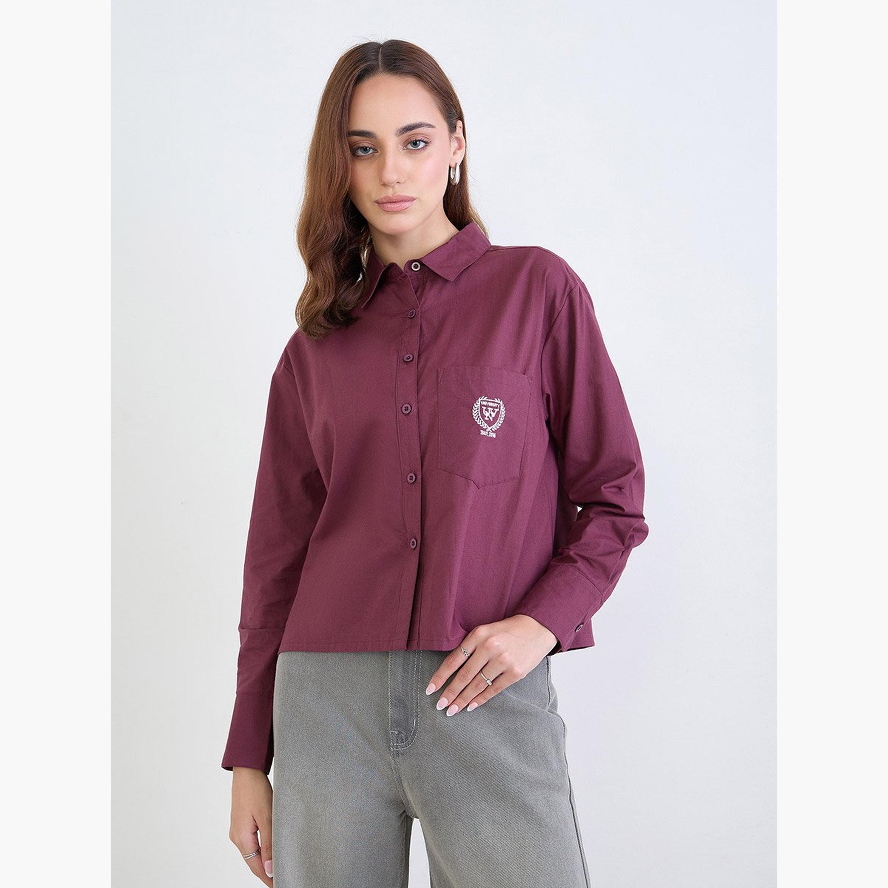 ستايلي - قميص لون عنابي قصير بأكمام طويلة-women-clothing-shirtsandblouses-shirts-image-3