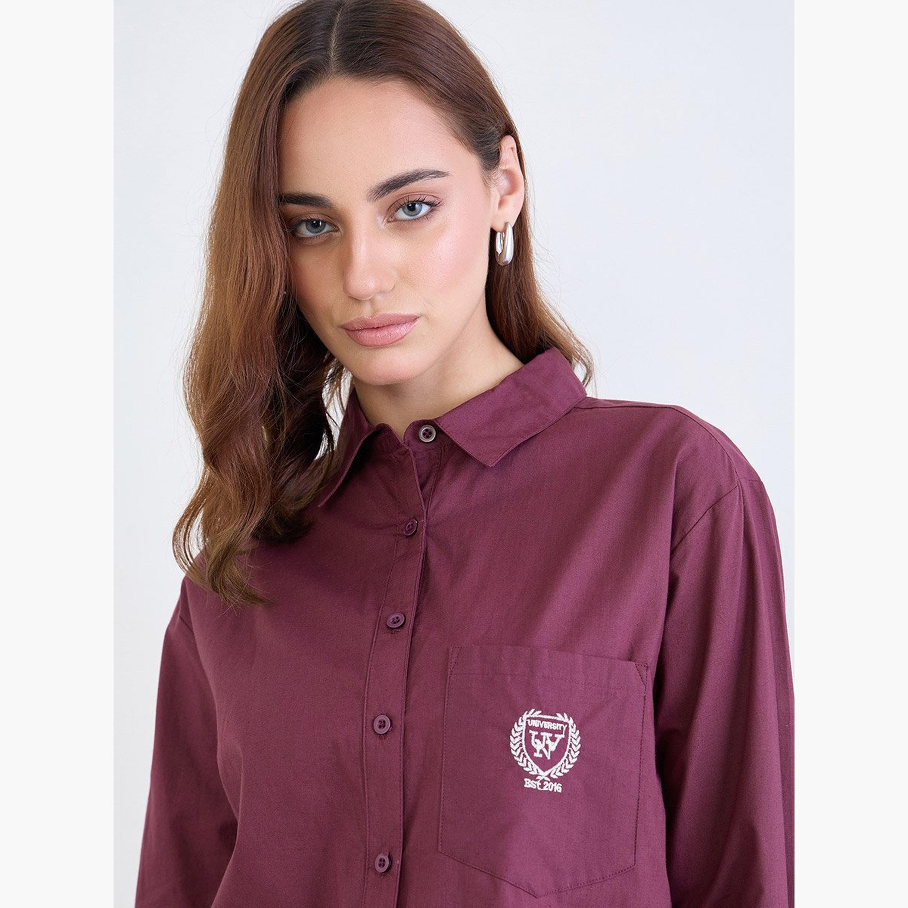 ستايلي - قميص لون عنابي قصير بأكمام طويلة-women-clothing-shirtsandblouses-shirts-image-4