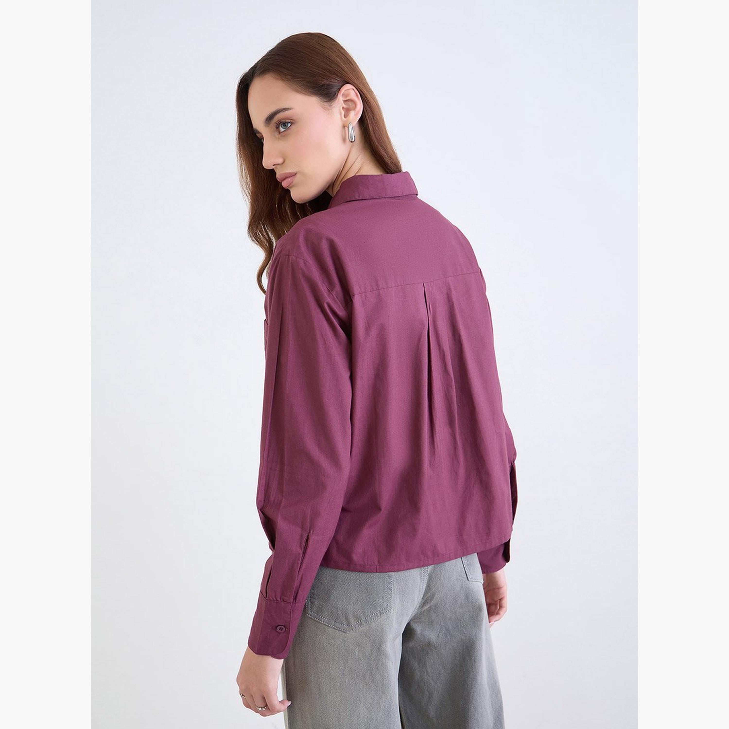 ستايلي - قميص لون عنابي قصير بأكمام طويلة-women-clothing-shirtsandblouses-shirts-image-5