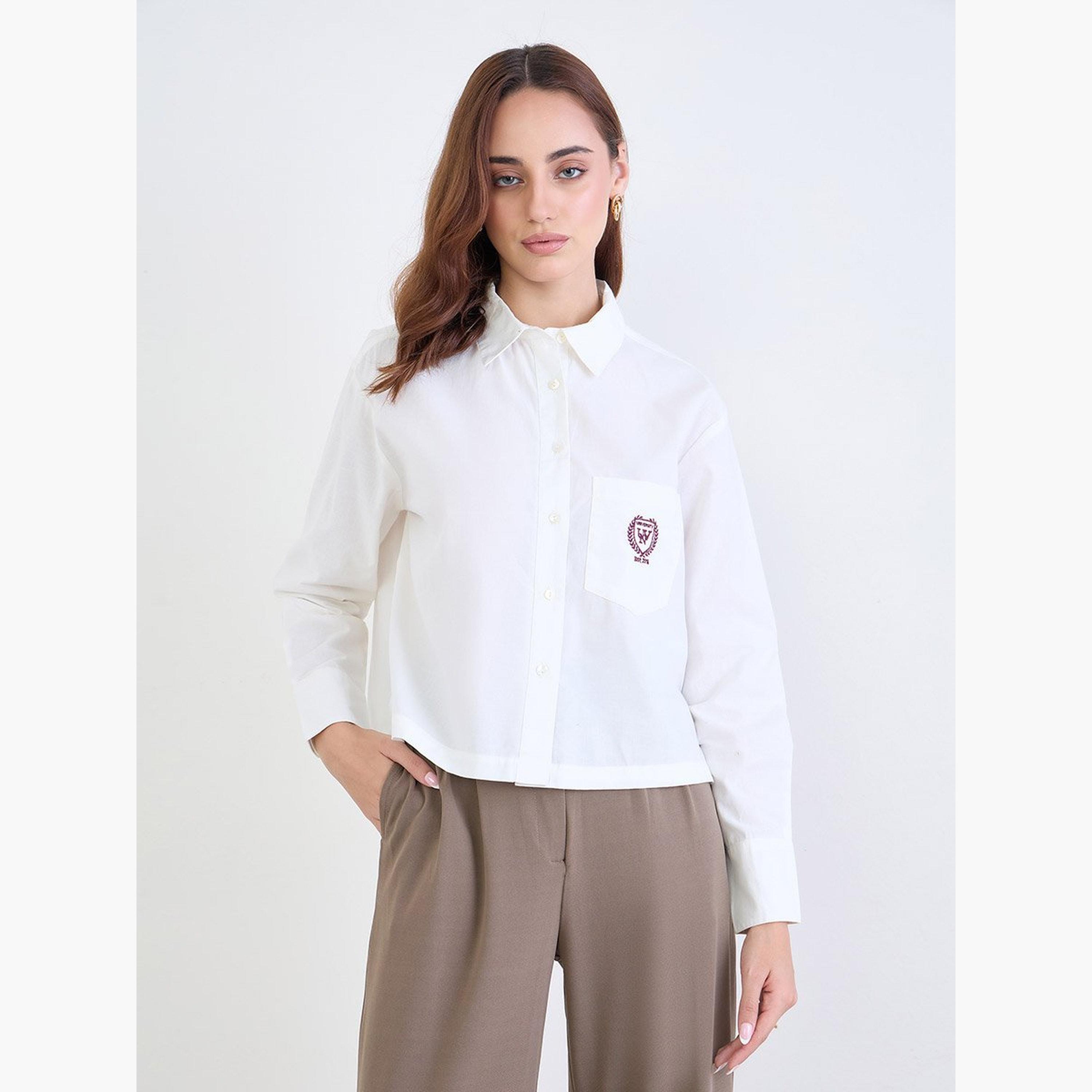 ستايلي - قميص أبيض قصير بأكمام طويلة-women-clothing-shirtsandblouses-shirts-image-1