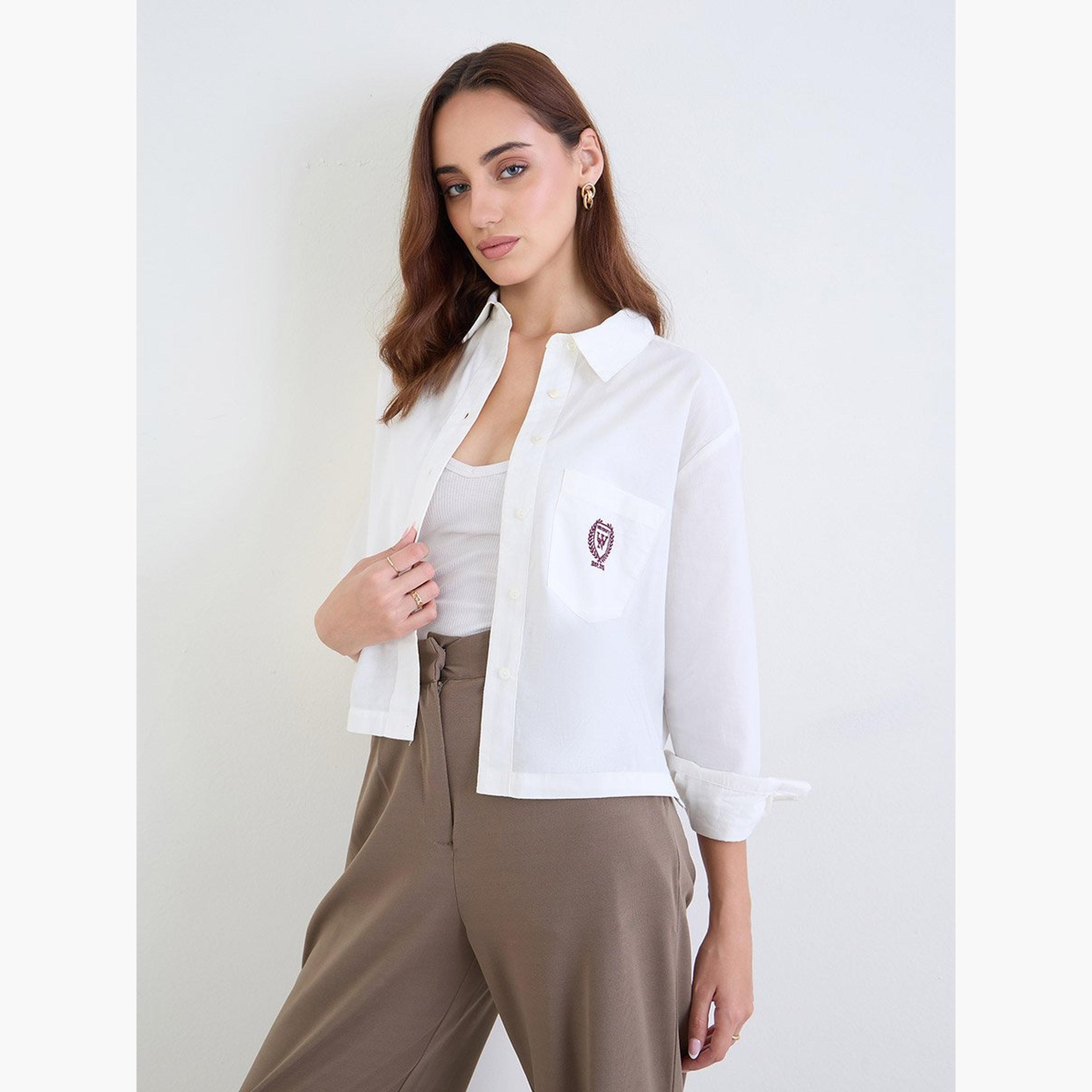 ستايلي - قميص أبيض قصير بأكمام طويلة-women-clothing-shirtsandblouses-shirts-image-3