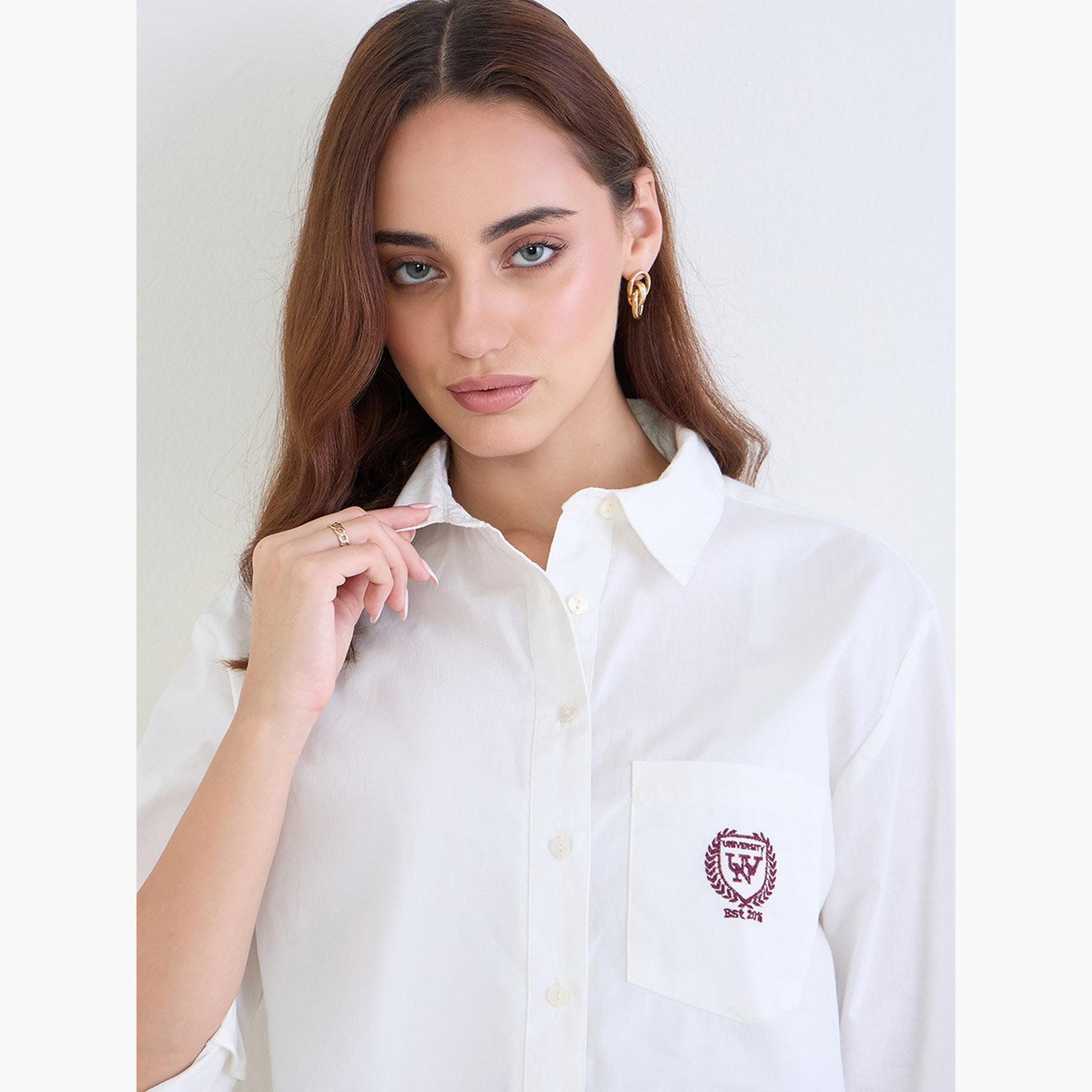 ستايلي - قميص أبيض قصير بأكمام طويلة-women-clothing-shirtsandblouses-shirts-image-4