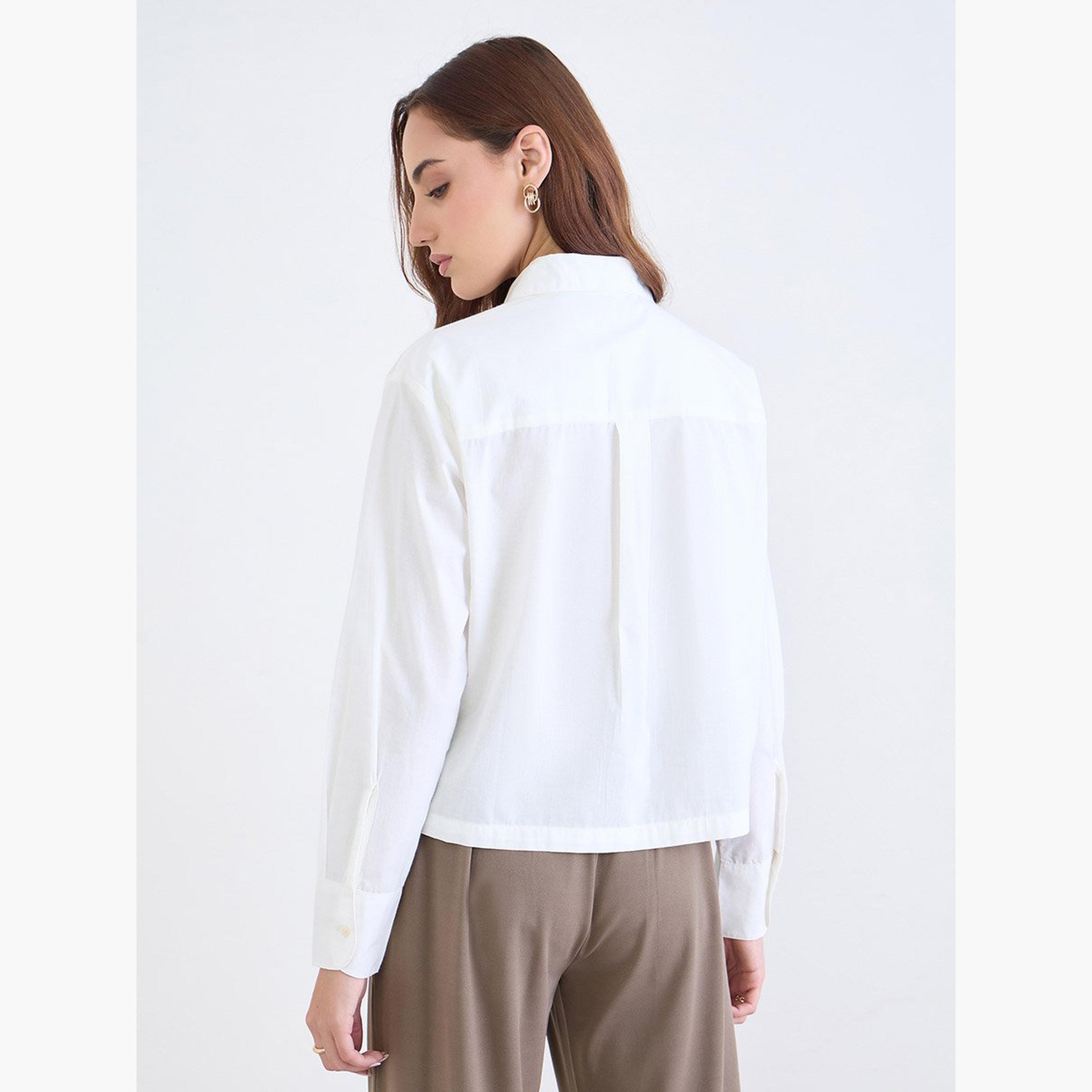 ستايلي - قميص أبيض قصير بأكمام طويلة-women-clothing-shirtsandblouses-shirts-image-5