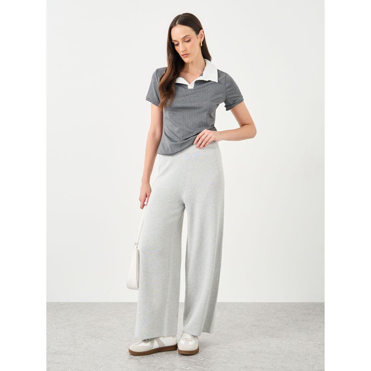 Styli Flat Knit Wide Leg Pants with Drawstring Waist-women-clothing-bottoms-trousers-image-1