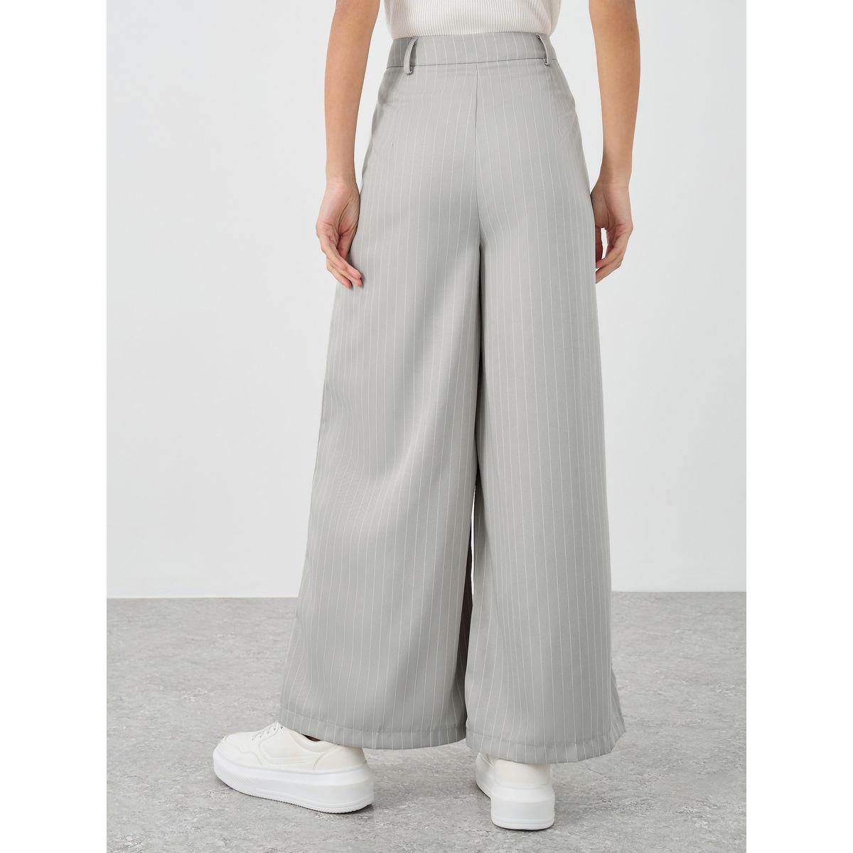 بنطال مخطط بأرجل واسعة وكسرات-women-clothing-bottoms-trousers-image-4