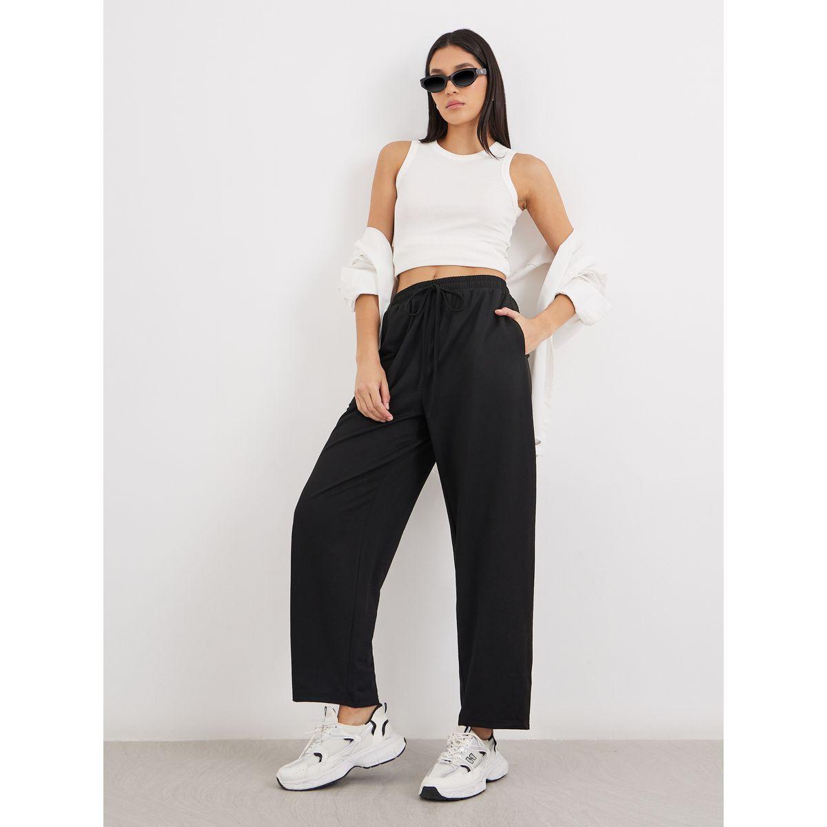 Styli Women Black Straight Leg Knitted Joggers-women-clothing-bottoms-joggers-image-1