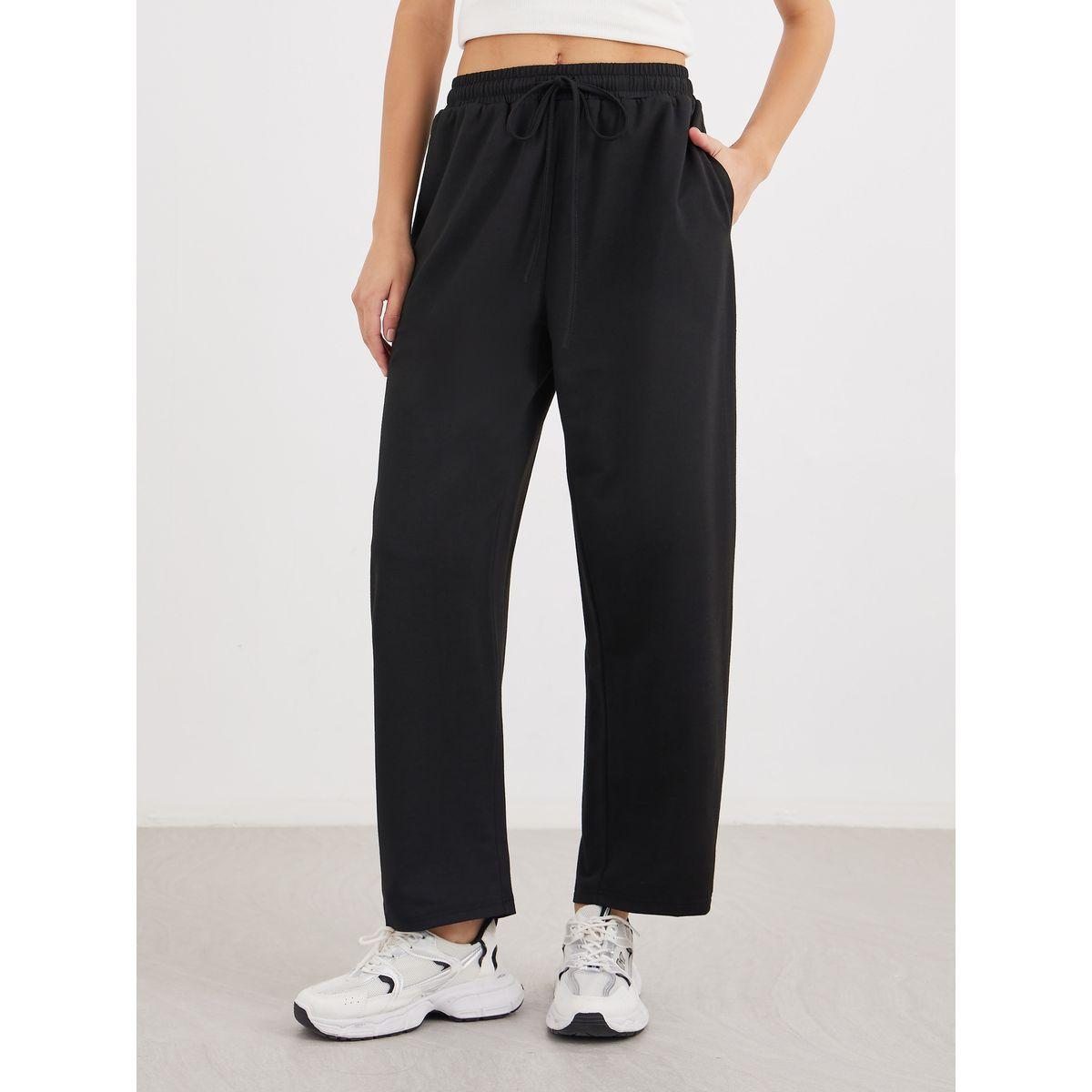 Styli Women Black Straight Leg Knitted Joggers-women-clothing-bottoms-joggers-image-2