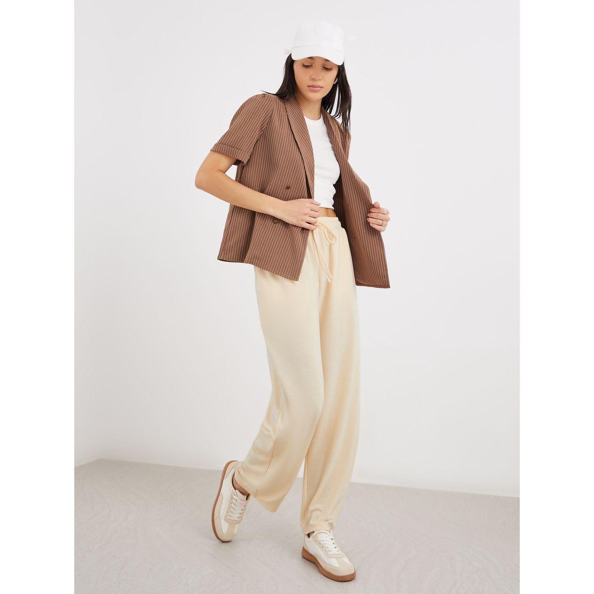 Styli Women Cream Straight Leg Knitted Joggers-women-clothing-bottoms-joggers-image-1