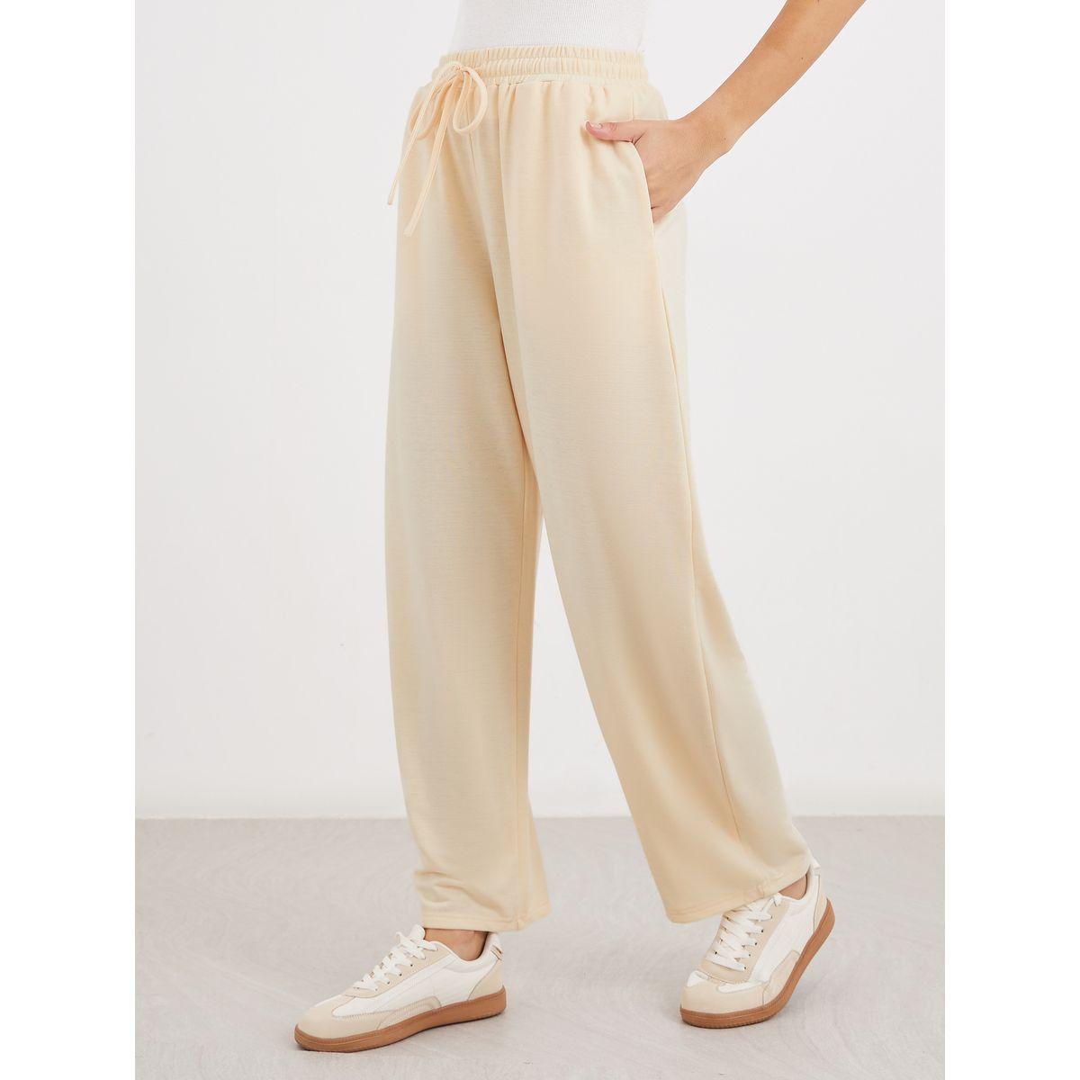 Styli Women Cream Straight Leg Knitted Joggers-women-clothing-bottoms-joggers-image-2