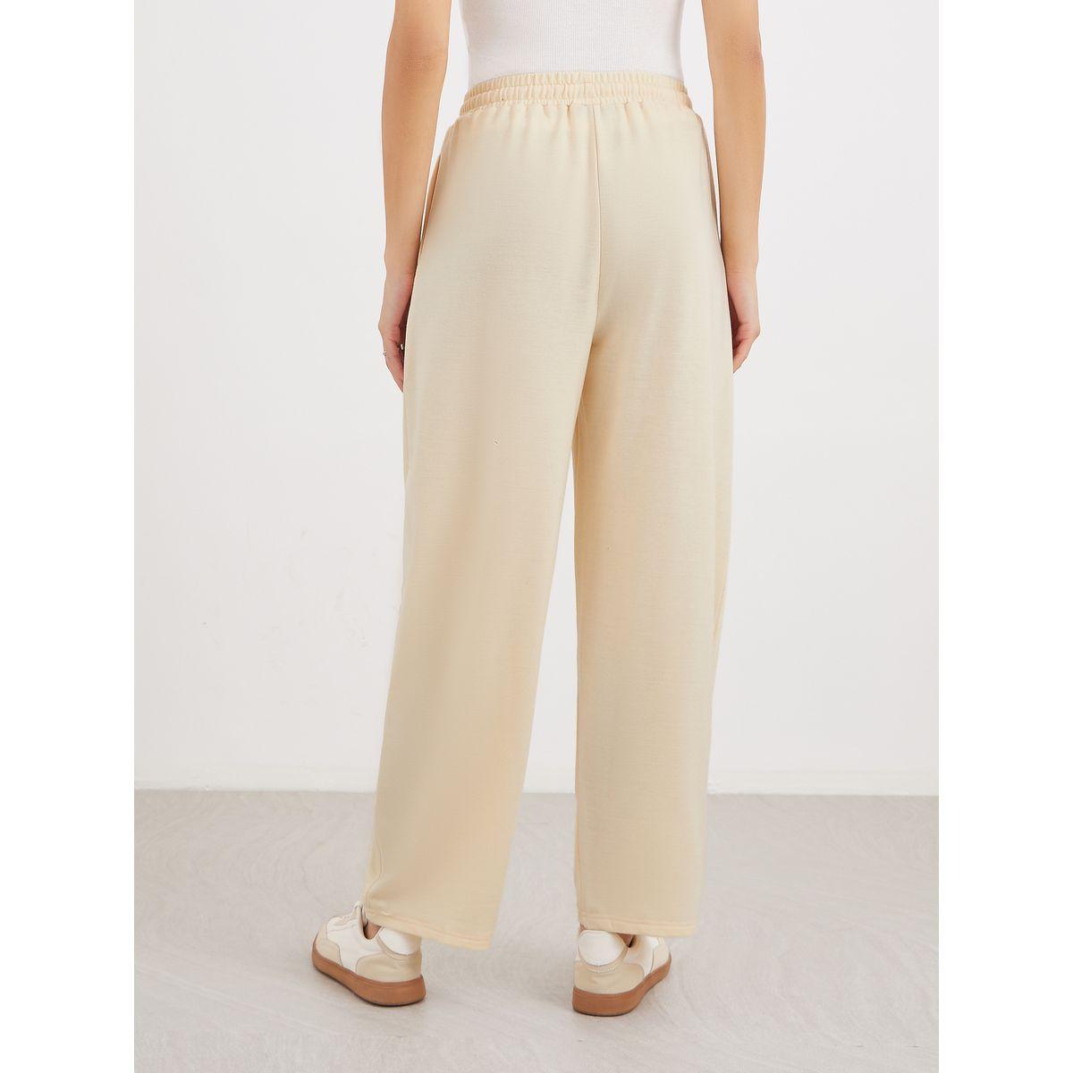 Styli Women Cream Straight Leg Knitted Joggers-women-clothing-bottoms-joggers-image-4