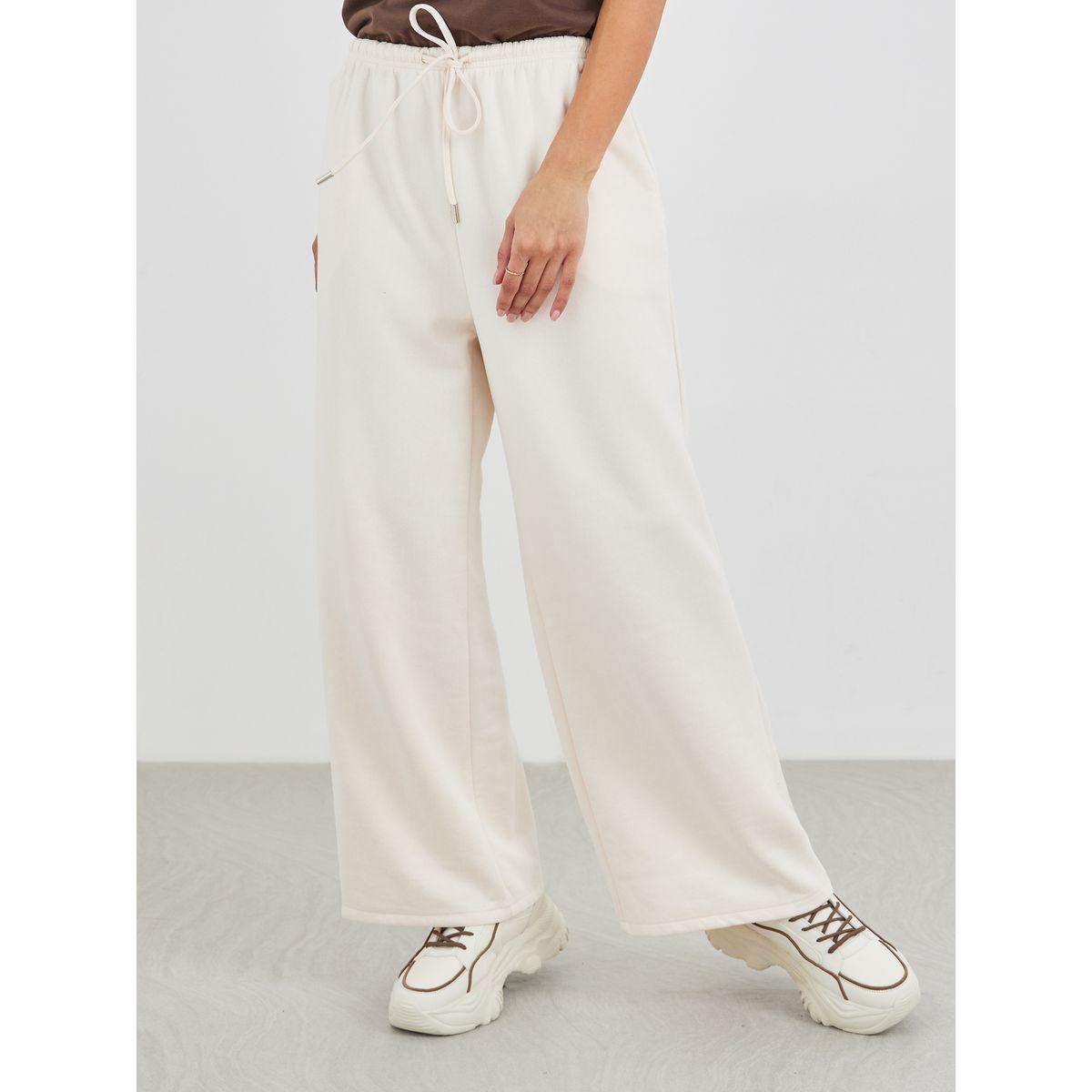 Styli Women Cream Suede Look Wide Leg Joggers-women-clothing-bottoms-joggers-image-2