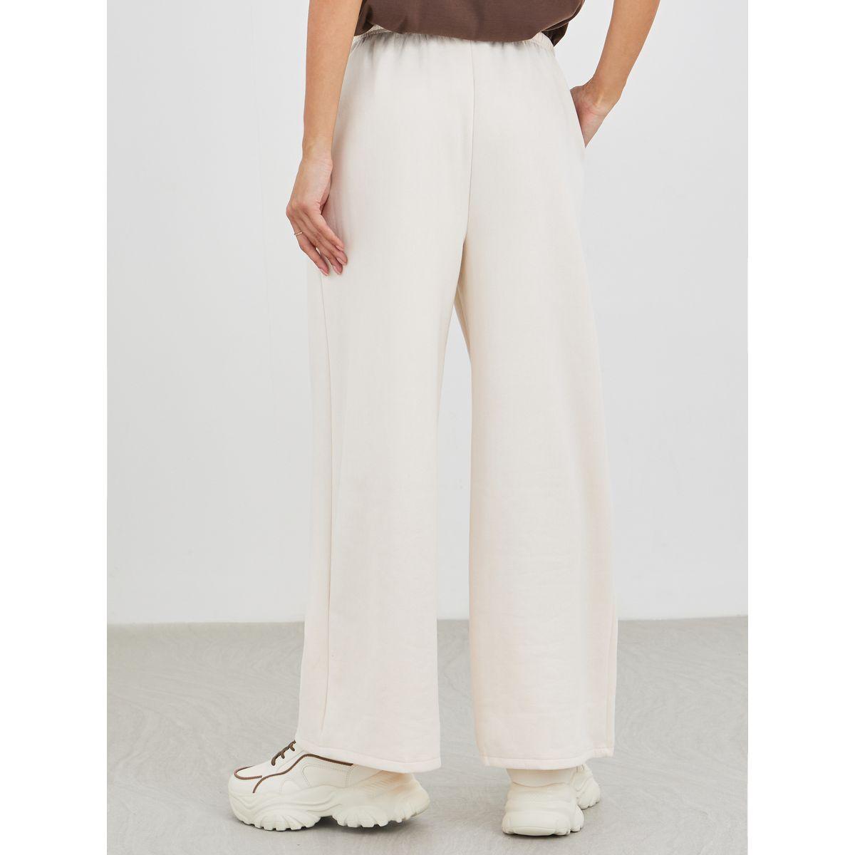 Styli Women Cream Suede Look Wide Leg Joggers-women-clothing-bottoms-joggers-image-4