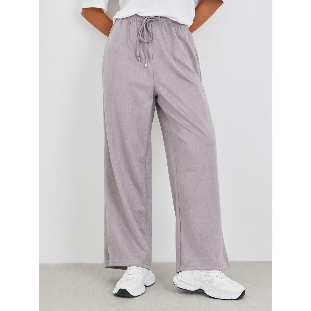 Styli Women Grey Suede Look Wide Leg Joggers-women-clothing-bottoms-joggers-image-2