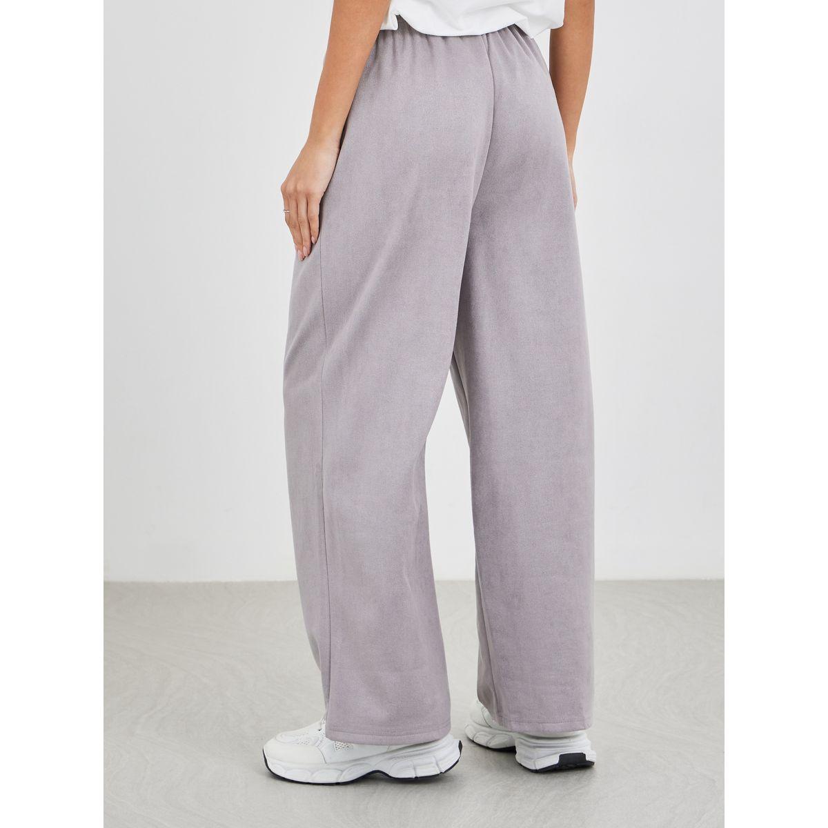 Styli Women Grey Suede Look Wide Leg Joggers-women-clothing-bottoms-joggers-image-4