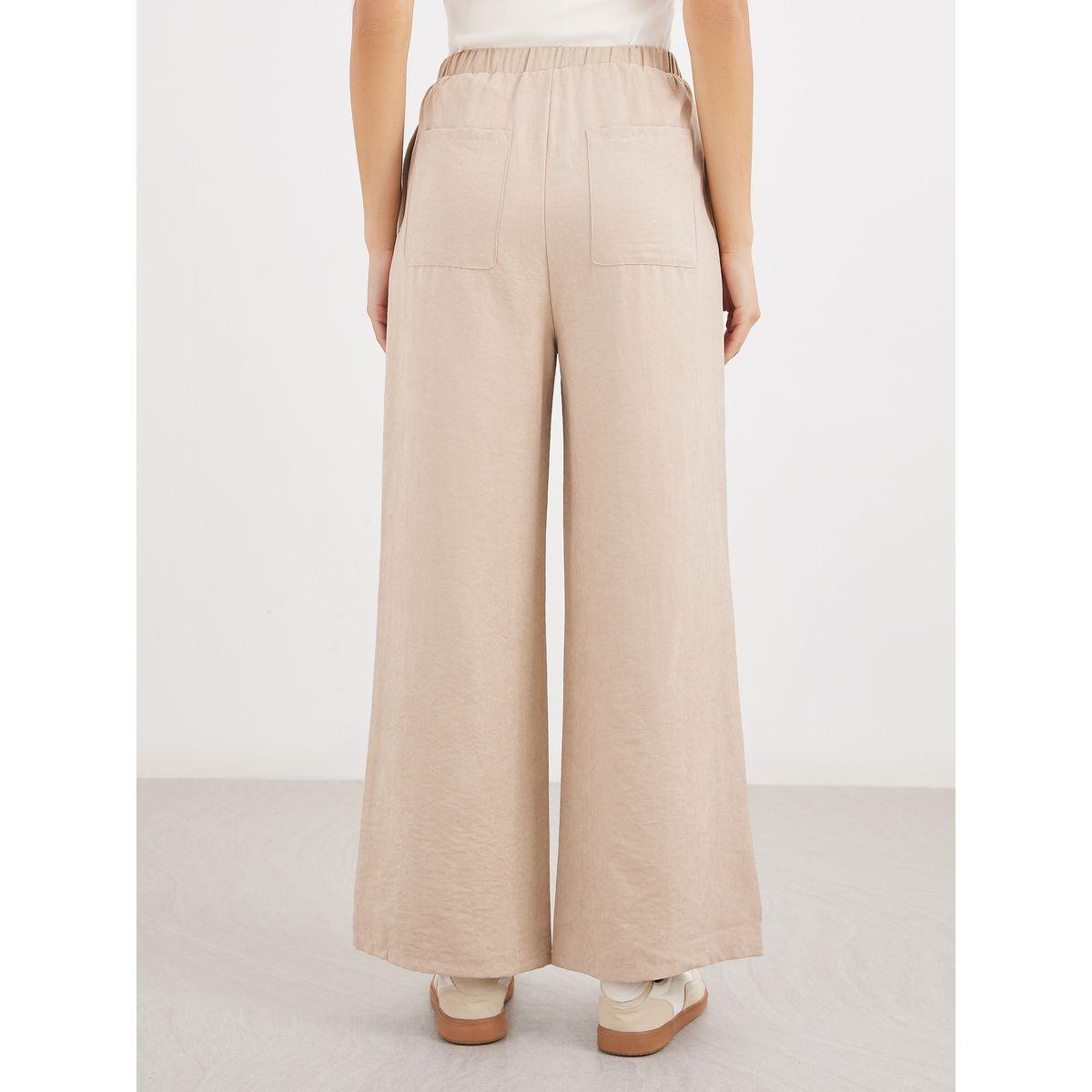 بنطال سادة بأرجل واسعة ورباط خصر-women-clothing-bottoms-trousers-image-4