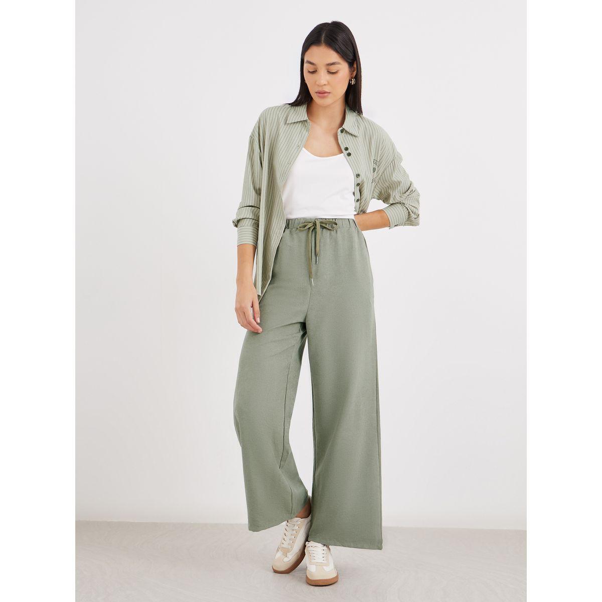 بنطال سادة بأرجل واسعة مع رباط خصر-women-clothing-bottoms-trousers-image-4