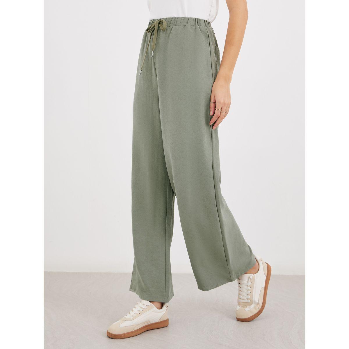 بنطال سادة بأرجل واسعة مع رباط خصر-women-clothing-bottoms-trousers-image-3