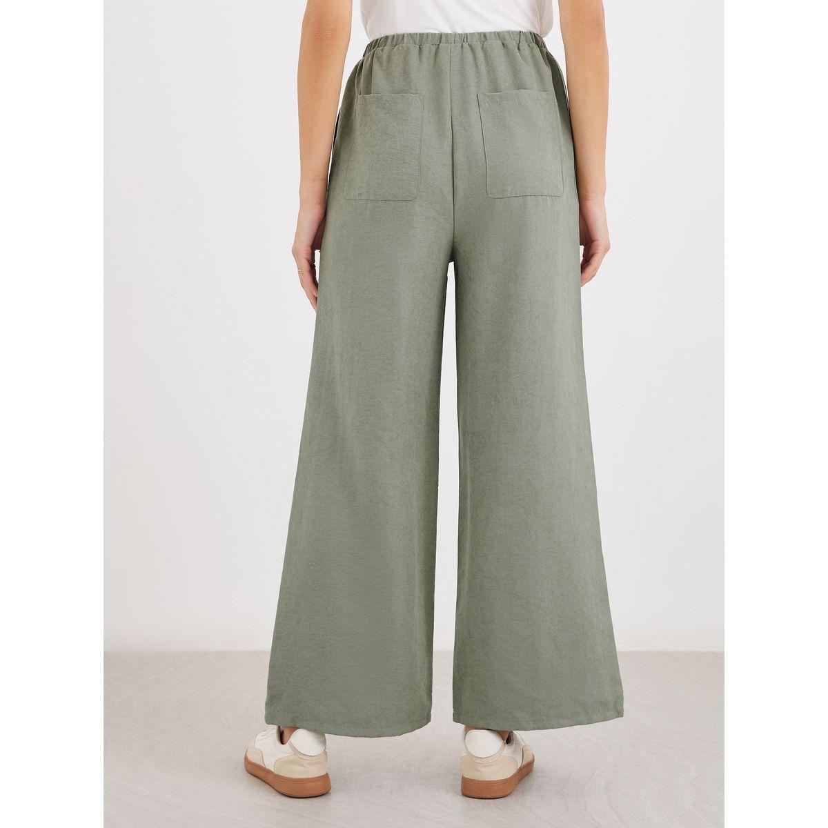 بنطال سادة بأرجل واسعة مع رباط خصر-women-clothing-bottoms-trousers-image-1