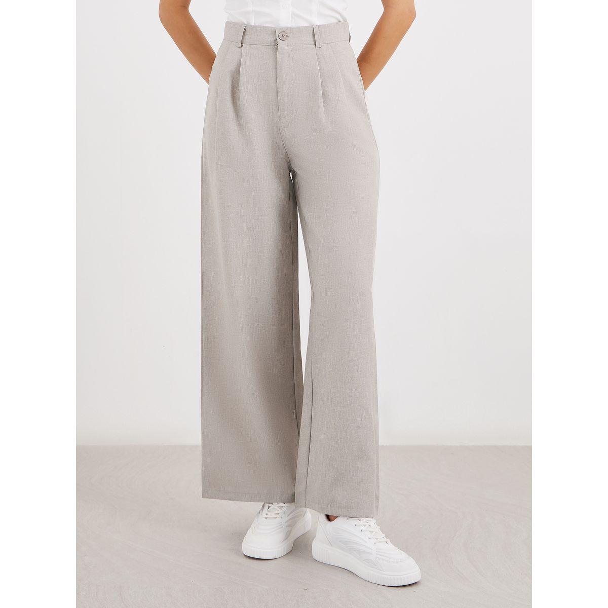 Styli Solid Pleated Wide Leg Pants-women-clothing-bottoms-trousers-image-2