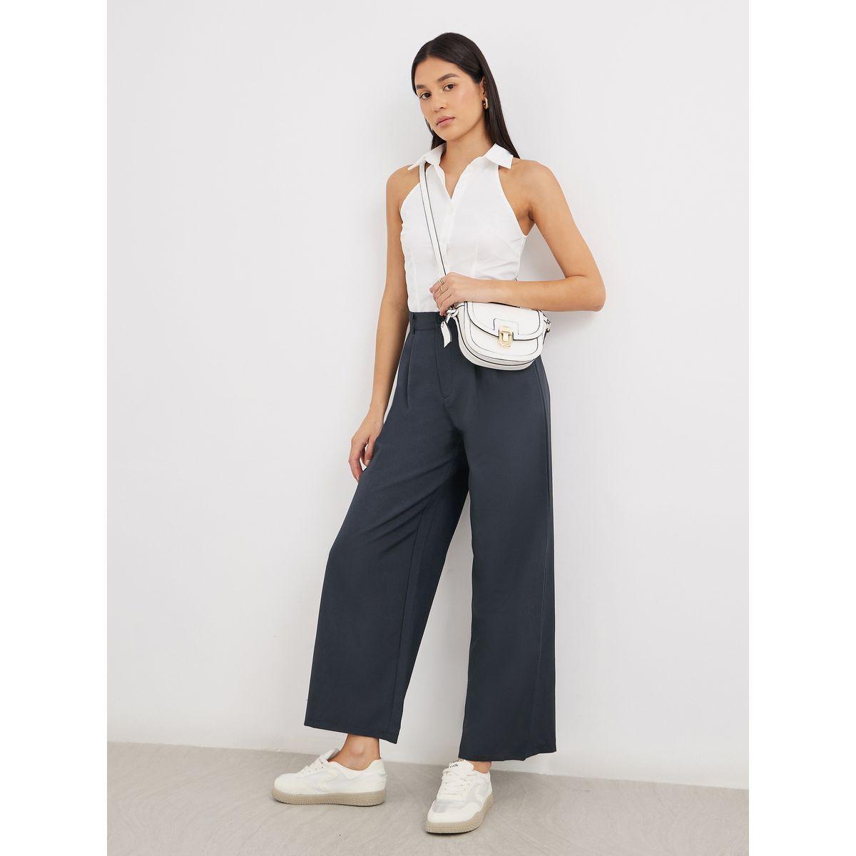 Styli Solid Pleated Wide Leg Pants-women-clothing-bottoms-trousers-image-1