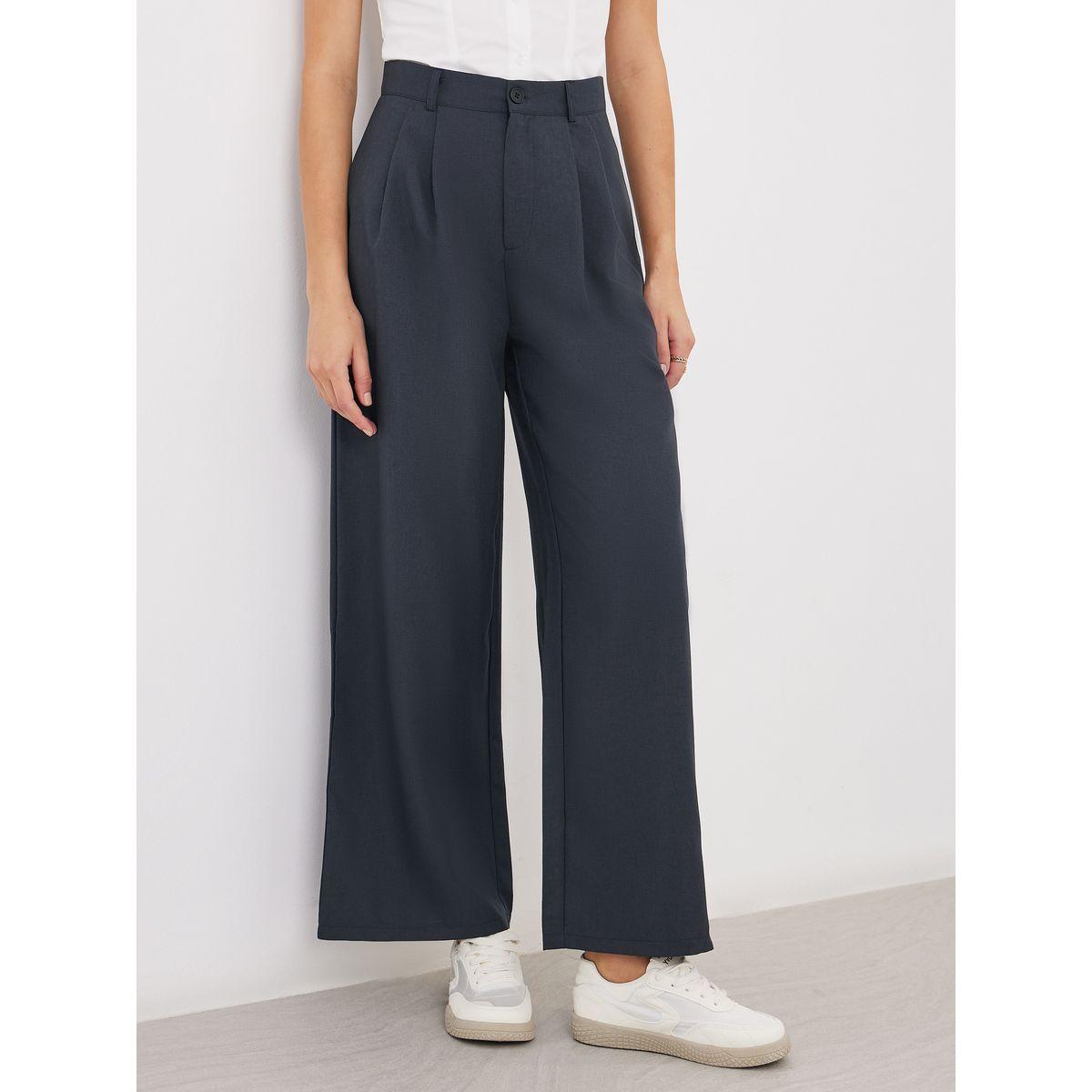 Styli Solid Pleated Wide Leg Pants-women-clothing-bottoms-trousers-image-2