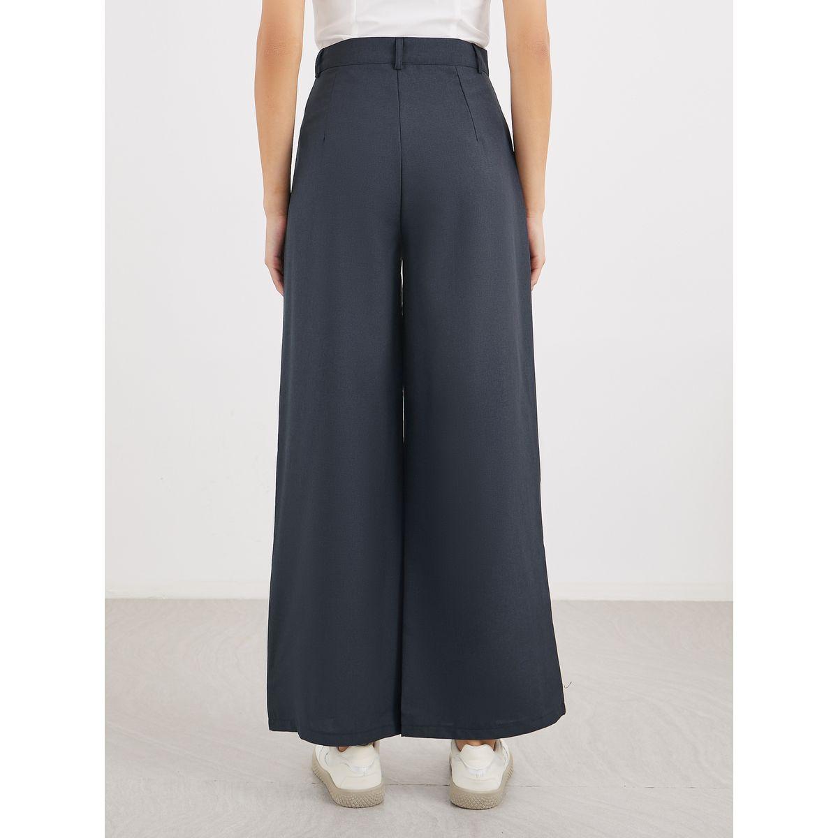 Styli Solid Pleated Wide Leg Pants-women-clothing-bottoms-trousers-image-4