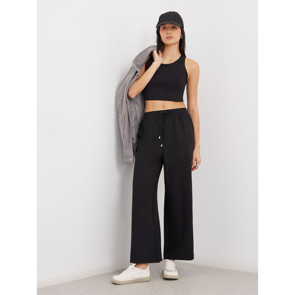 Styli Solid Drawstring Waist Wide Leg Pants-women-clothing-bottoms-trousers-image-1
