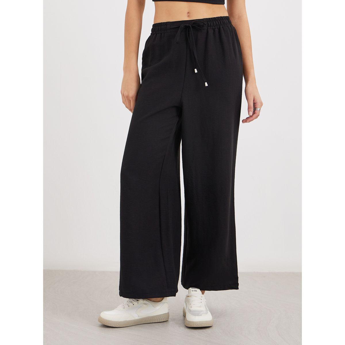 بنطال سادة بأرجل واسعة ورباط خصر-women-clothing-bottoms-trousers-image-2