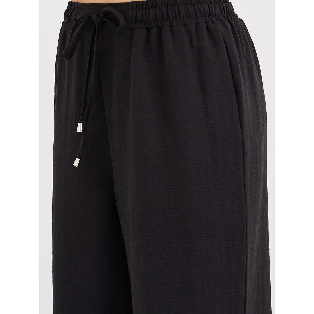 Styli Solid Drawstring Waist Wide Leg Pants-women-clothing-bottoms-trousers-image-3