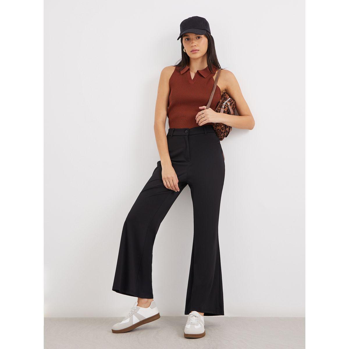 Styli Solid Flat Front Flared Pants-women-clothing-bottoms-joggers-image-1