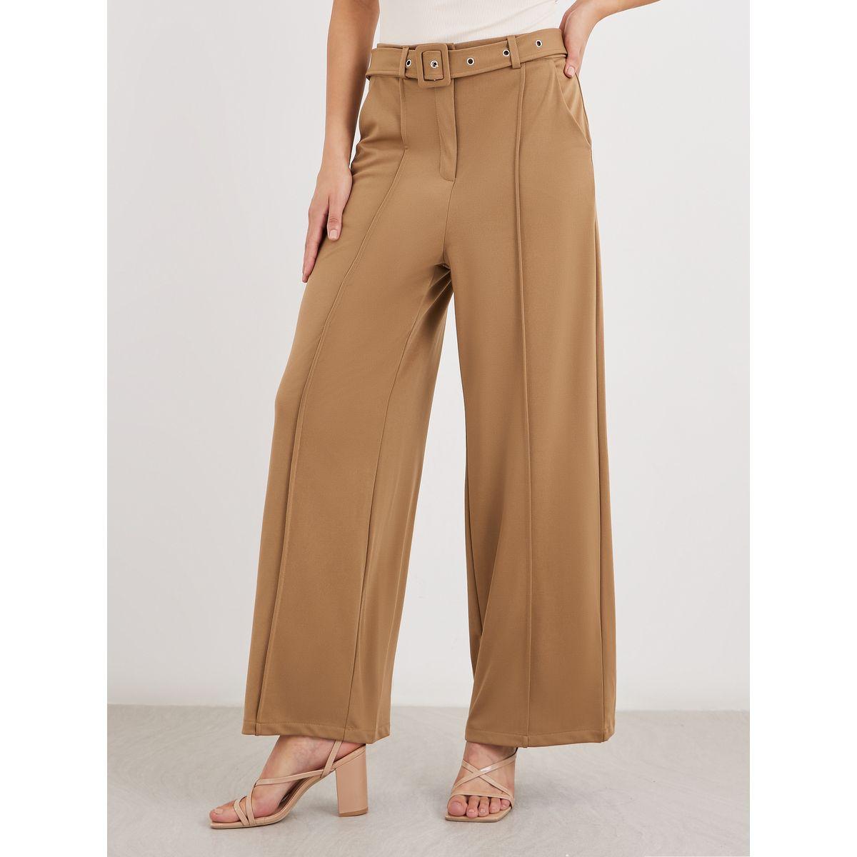 بنطال بقصة أرجل واسعة وتفاصيل محزوزة-women-clothing-bottoms-trousers-image-2